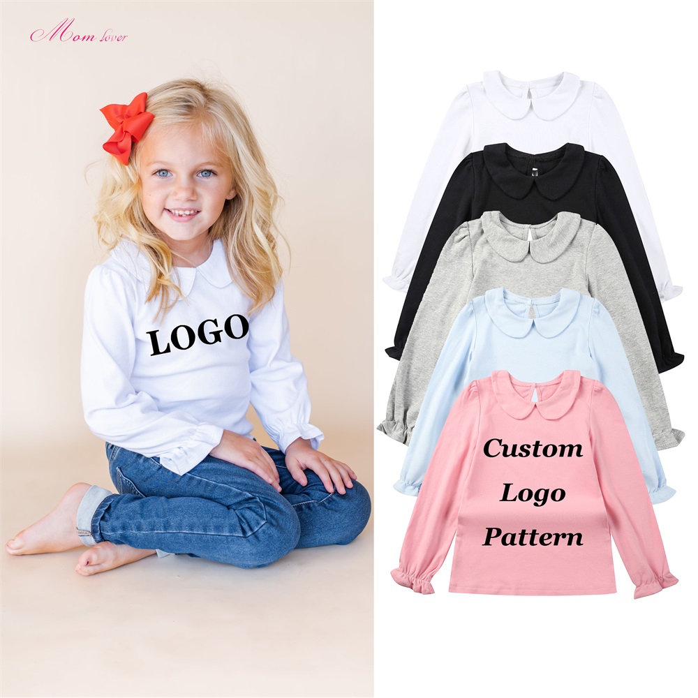 100% Creded Cotton Peter Pan Collar Kanner T-Shirten