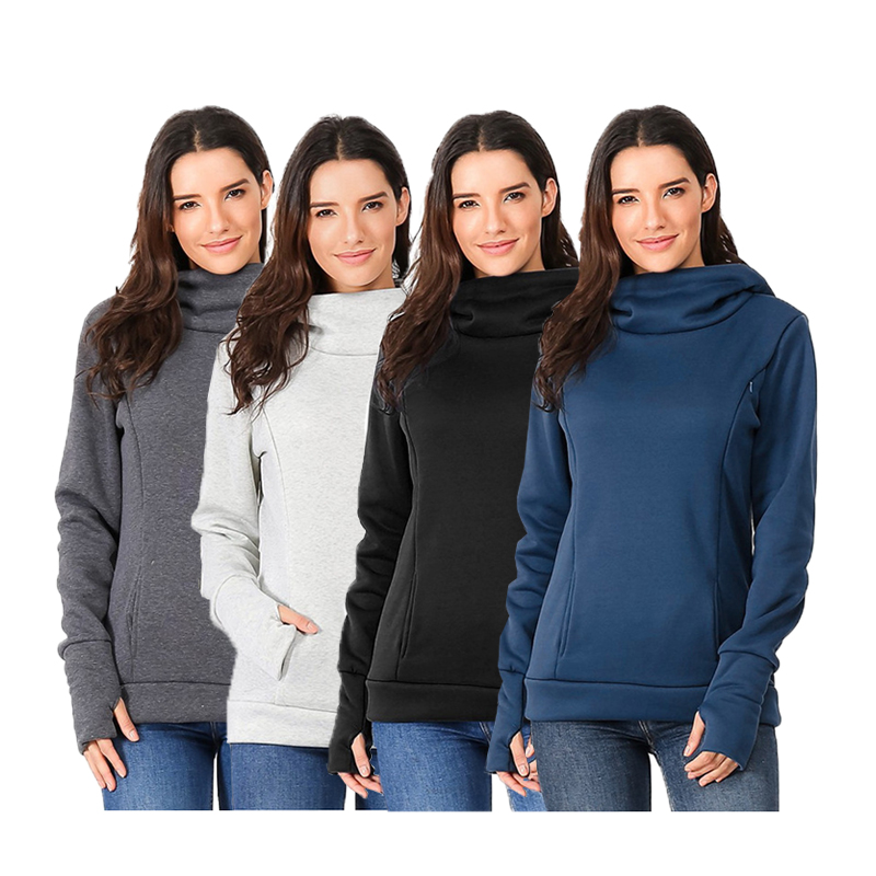 Zolidd Faarf gedréckt Hooded Nursing Hoodie Top