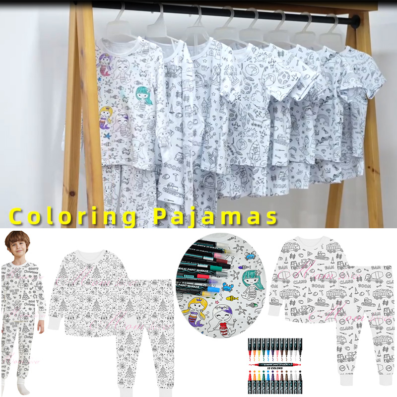 Kanner Coloring Pyjama Sets 3-8 Joer Jongen Girpjamas